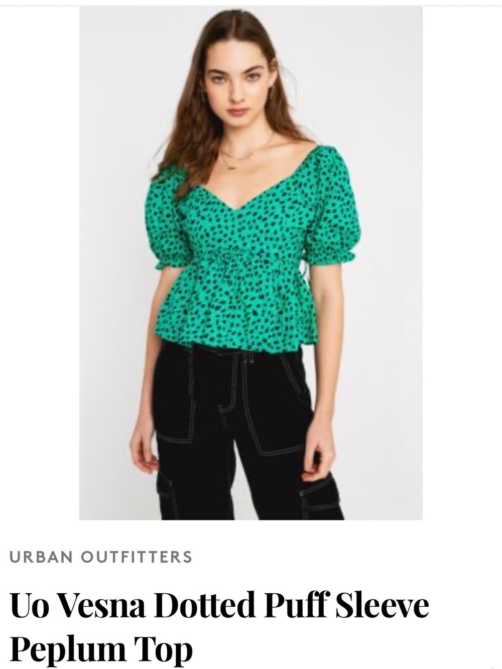 Urban Outfitters Green Polka Dot Peplum Top